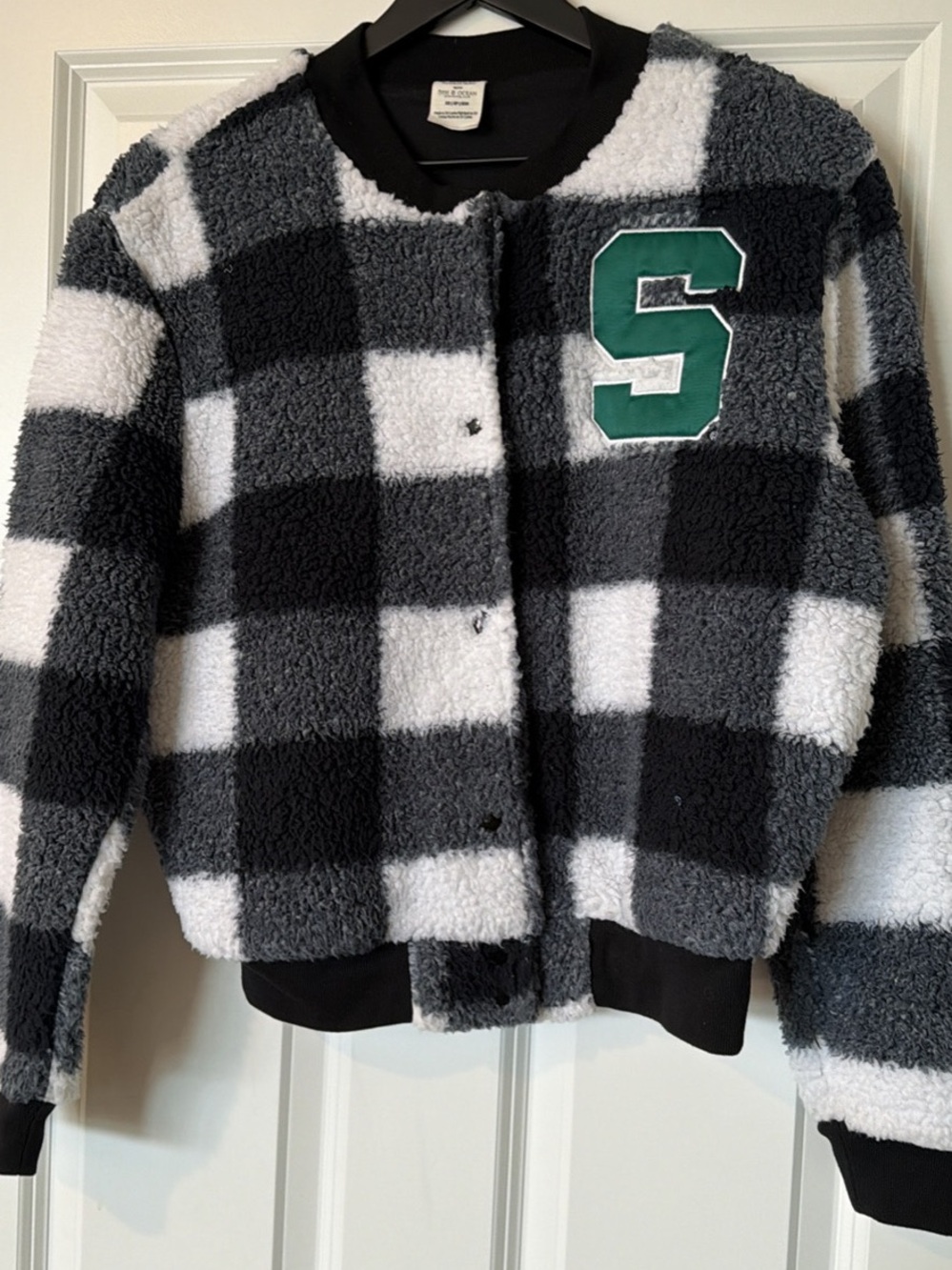 PINK Victoria's Secret Gray Sherpa Jacket with Green Logo